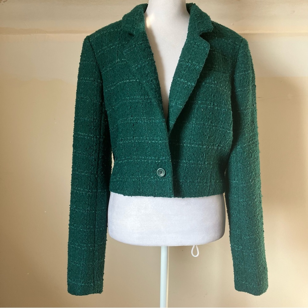 Abercrombie & Fitch Green Tweed Single Breasted Cropped Blazer size Medium - Picture 3 of 10